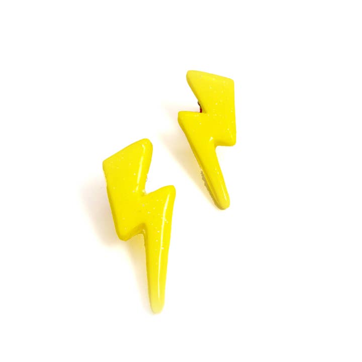 Boucles d'oreilles Lightning Bolt - Bijoux en résine alimentaire jaune pour la vente par Glitterlimes