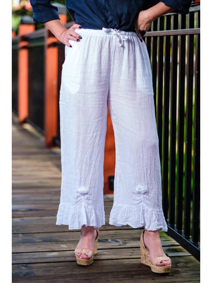 TINA Stephens Italy/Tees By Tina - Venta al por mayor Pantalones - Mujer - Pantalón de lino Desiree Rosette hasta el tobillo (PL158)1