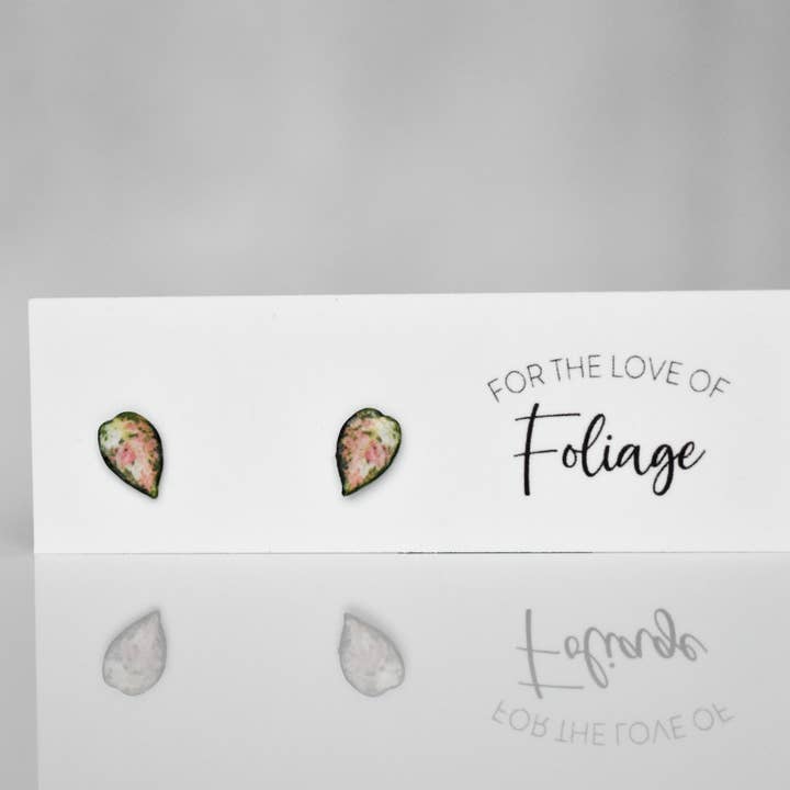 Aglaonema Favonian Stud Earrings | Leaf Earrings | Orchid Earrings for wholesale by For the Love of Foliage