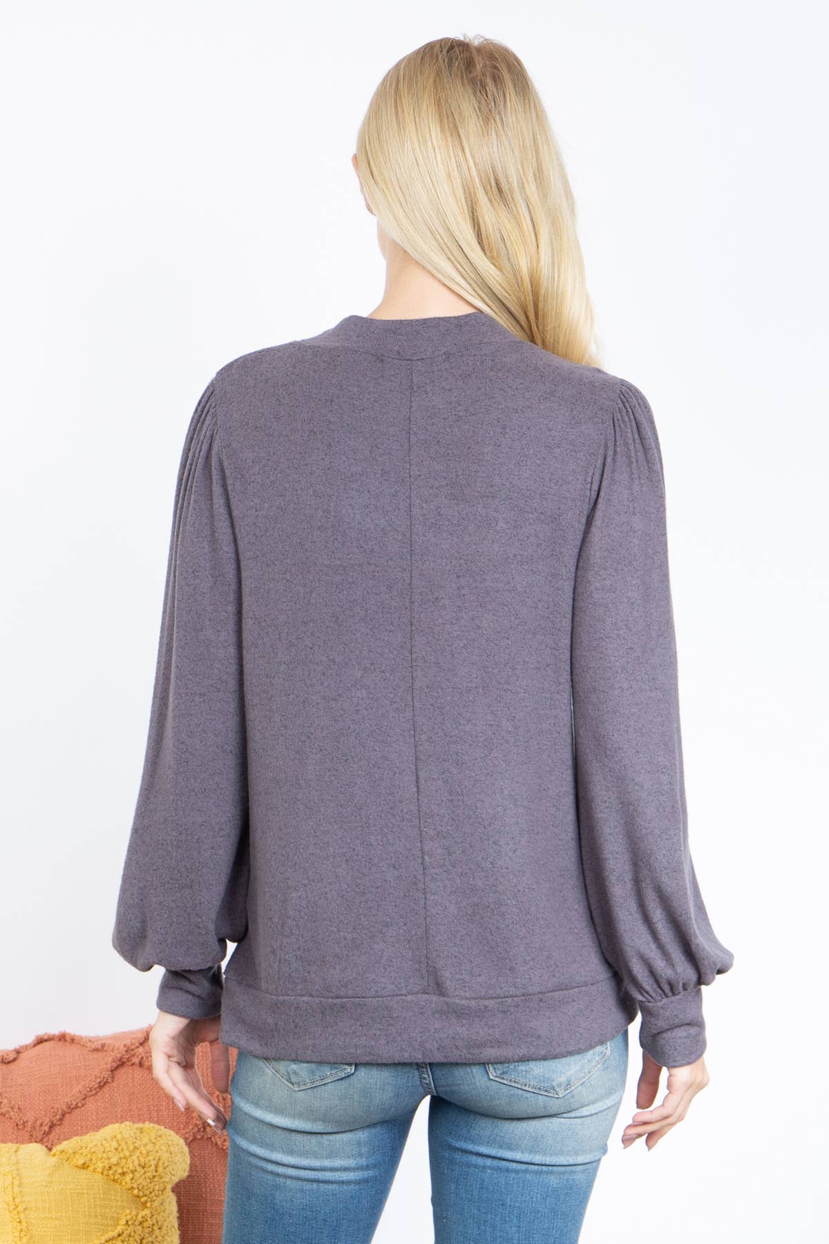 You & Me - Vente Haut en maille – femme - VENTE ! ! ! PPT21143 - HAUT À MANCHES BOUFFANTES À COL ROND - ANTHRACITE53