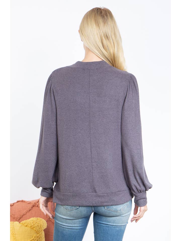 You & Me - Vente Haut en maille – femme - VENTE ! ! ! PPT21143 - HAUT À MANCHES BOUFFANTES À COL ROND - ANTHRACITE53