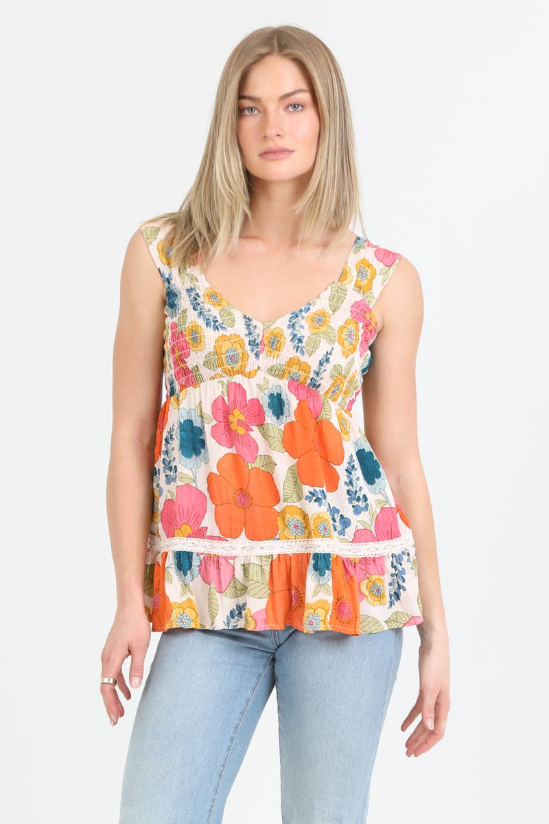 ANGIE - Wholesale Tanktop - Dames - F2A94-FQ94 TANKTOP MET GESMOKKELD LIJFJE MET V-HALS6