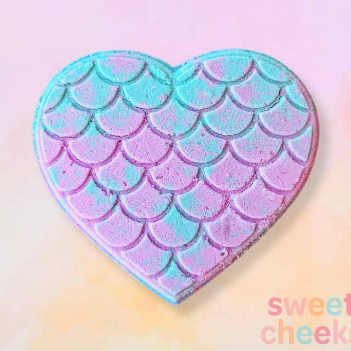 Mermaid Heart Bath Bomb for wholesale by SweetCheeks Bath Treats