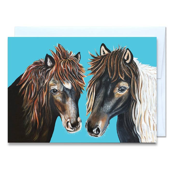 Miniature Horses Greeting Card -Felicity and Wildfire for wholesale by Woollybear Travels