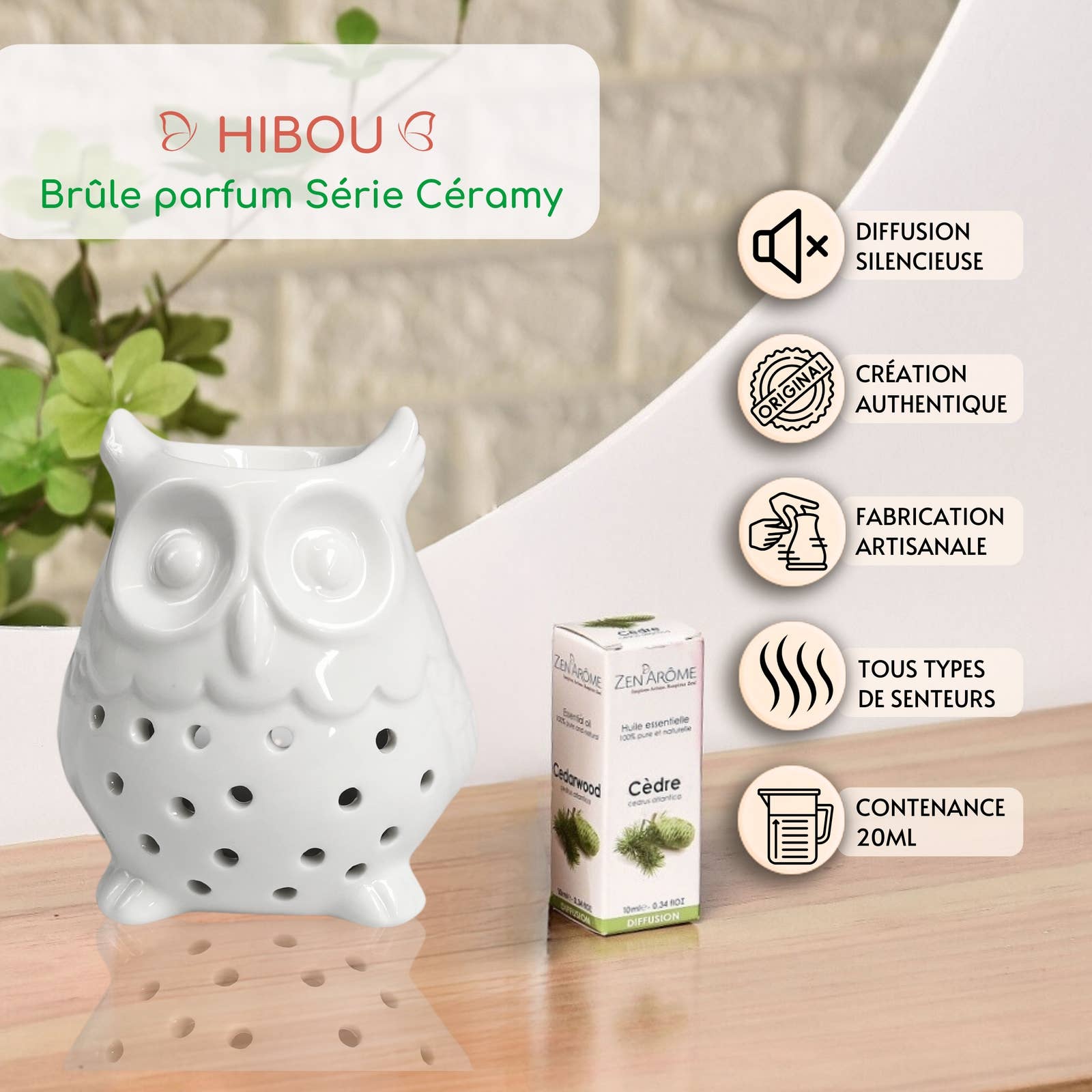 Zen'Arôme - Wholesale Fragrance Warmer - Ceramic Owl Fragrance Burner - Compatible with Melts2