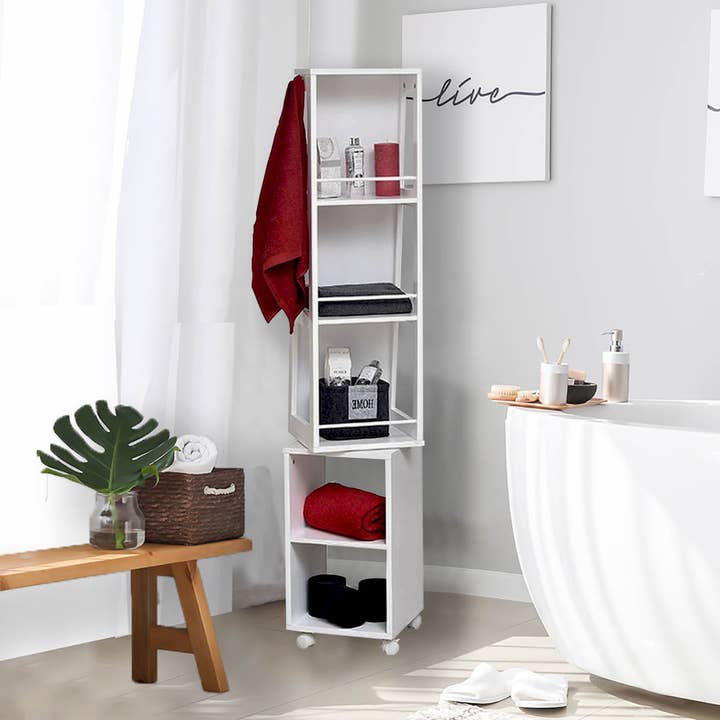 Mirror Storage Tower with 360° Swivel – White for wholesale by Evideco French Home Goods