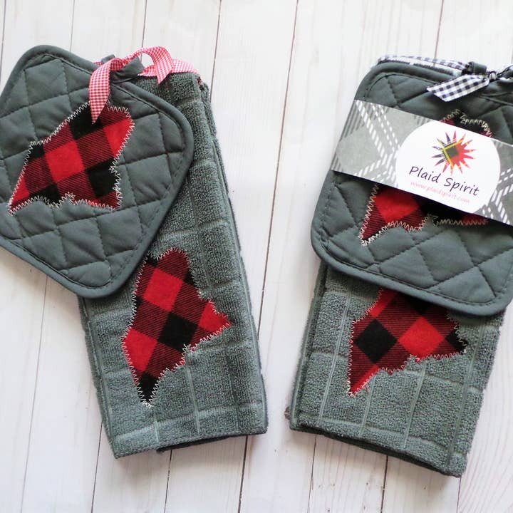 Plaid Spirit - Wholesale Oven Mitt/Pot Holder - Buffalo Plaid State shape potholder and towel set8