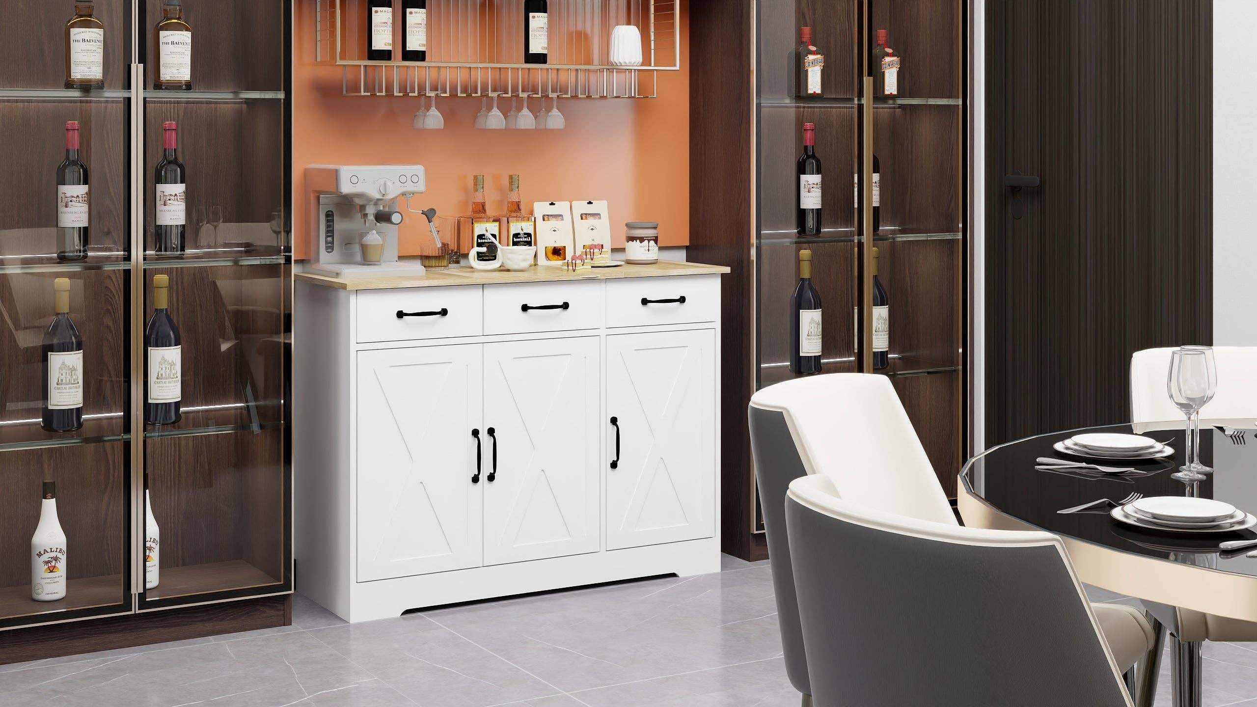 39F Inc. - Wholesale Cabinet - Farmhouse Buffet Cabinet with 3 Drawers & 3 Doors – White2