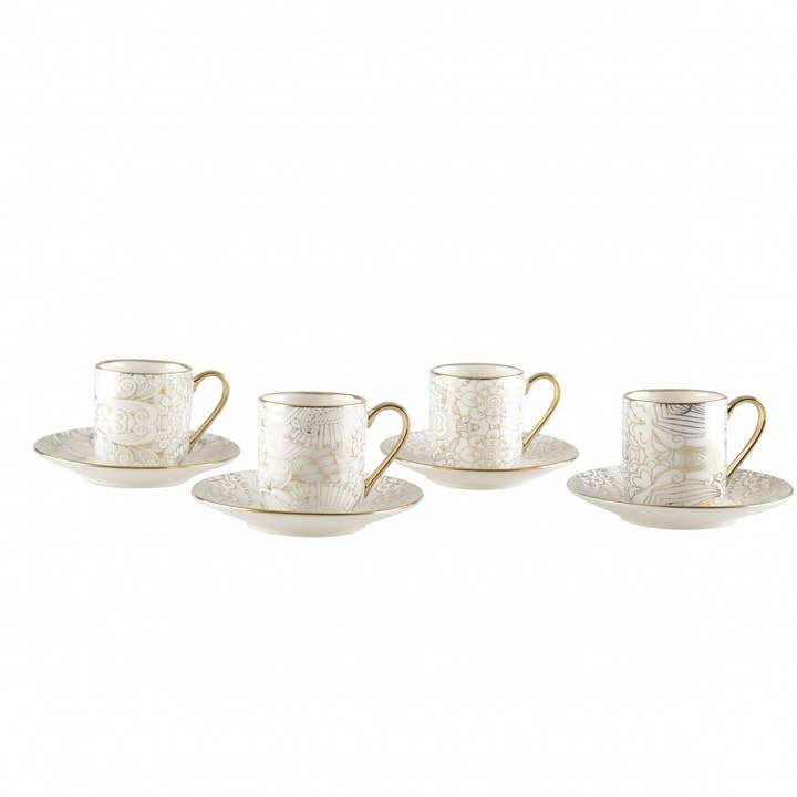 White saucer coffee cups abstract design - set of 4 for wholesale by AULICA