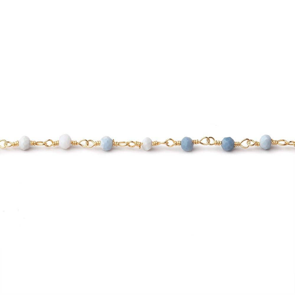Beads of Cambay – wholesale Beads – 3mm Owyhee Denim Blue Opal Micro Faceted Rondelles on Gold Plated Chain1