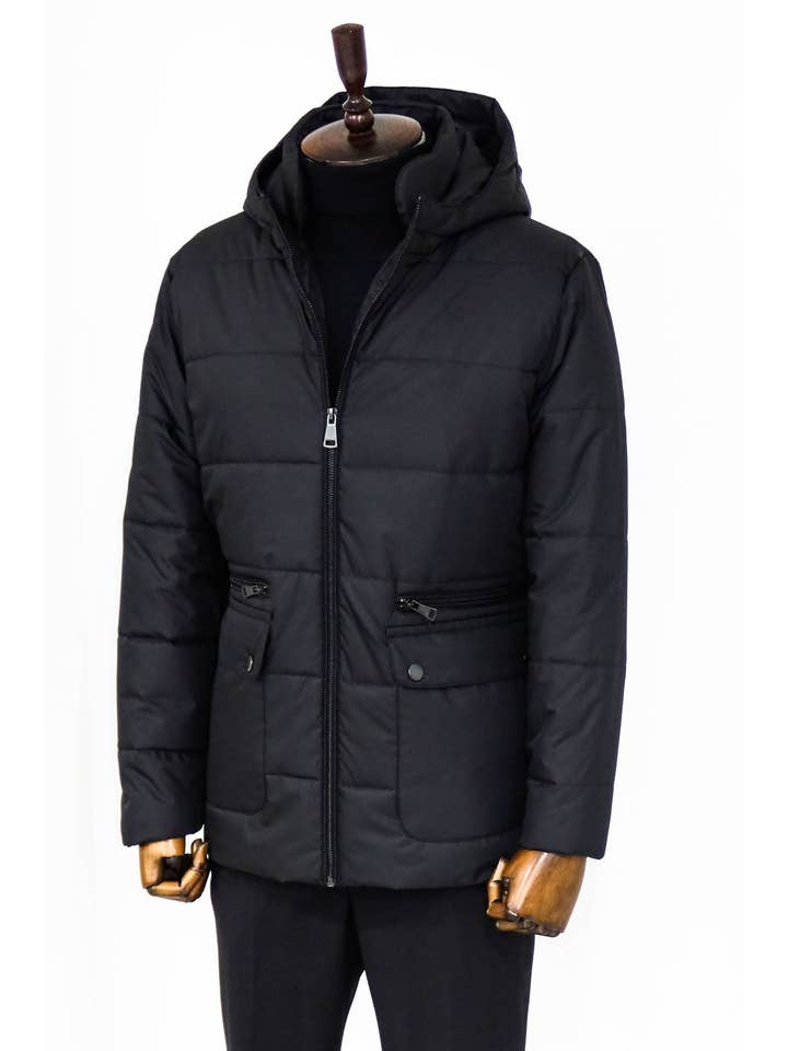 Slim Fit Hooded Black Men Coat - Wessi for wholesale on Faire3