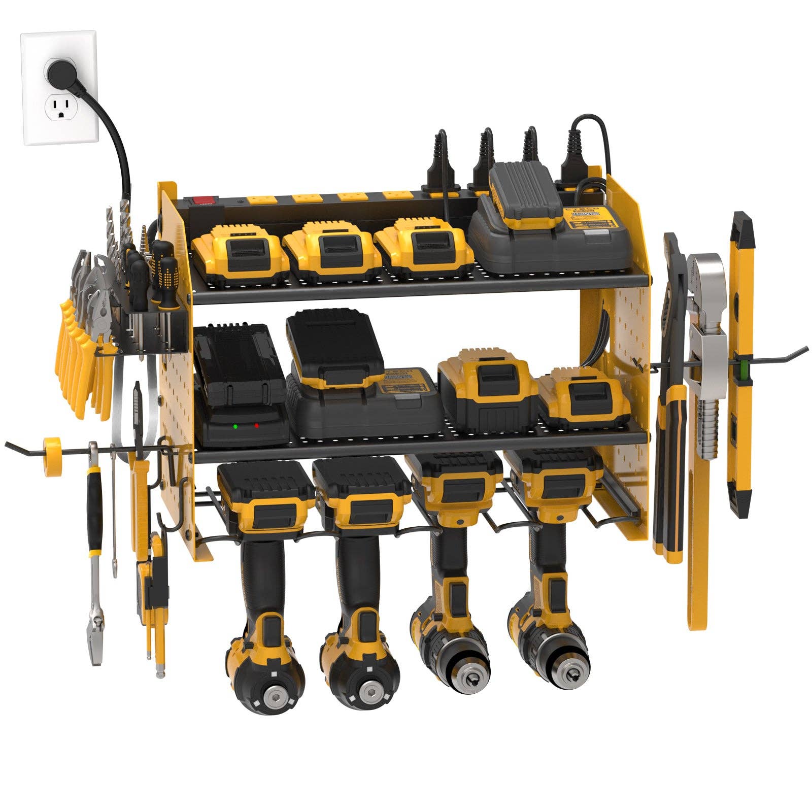 Rocket Socket Technology - Wholesale Wall Mounted Shelf - Power Tools Organizer Wall Mount, Cordless Drill Holder with 8-Outlet Power Strip, Modular Garage Organization Storage Rack 36 Months Warranty0