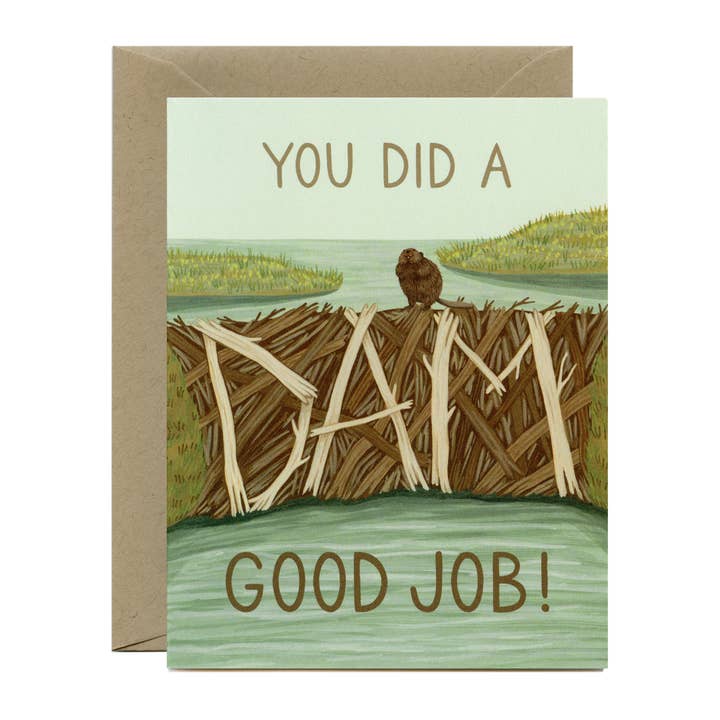 Tarjeta de felicitación de Dam Good Job Beaver Building Dam para venta al por mayor de Yeppie Paper