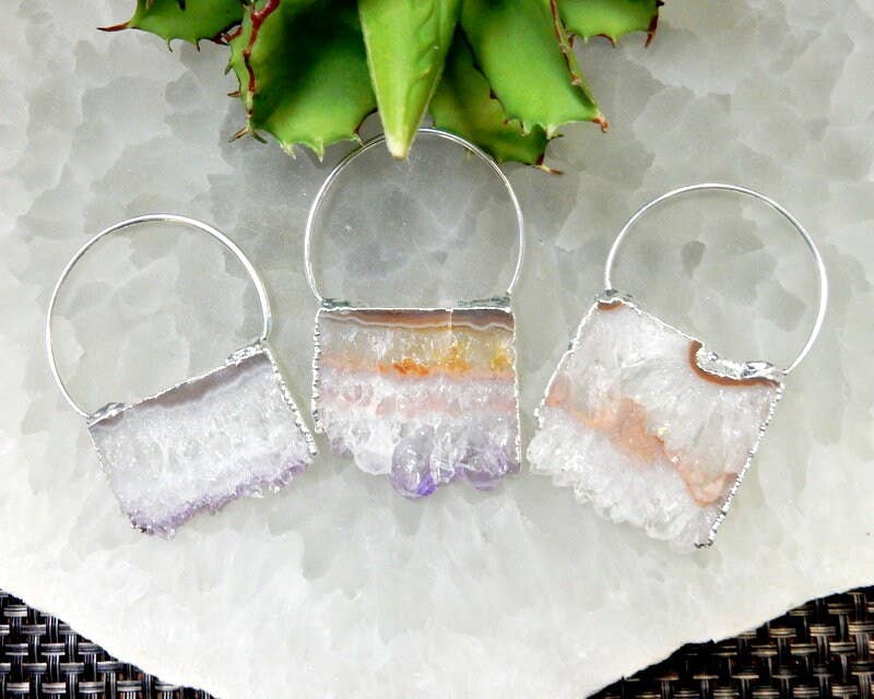 Jewelers Paradise - Wholesale Individual Charm/Pendant - Amethyst Slice Large Pendant with Bail Electroplated1