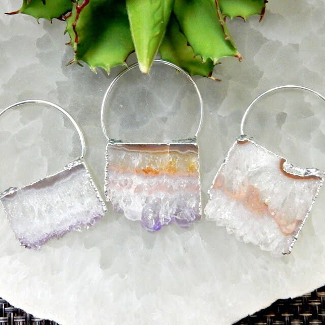 Jewelers Paradise - Wholesale Individual Charm/Pendant - Amethyst Slice Large Pendant with Bail Electroplated1