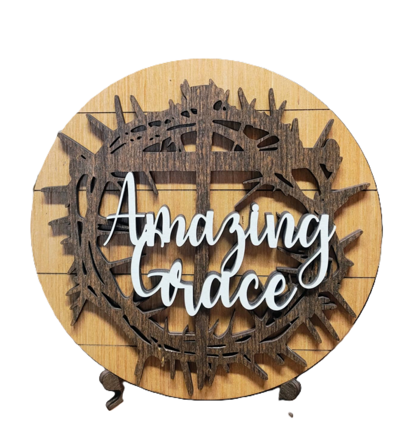 Heartland Decor - Wholesale Desk/Tabletop Sign -  Amazing Grace Crown of Thorns Round with Stand2