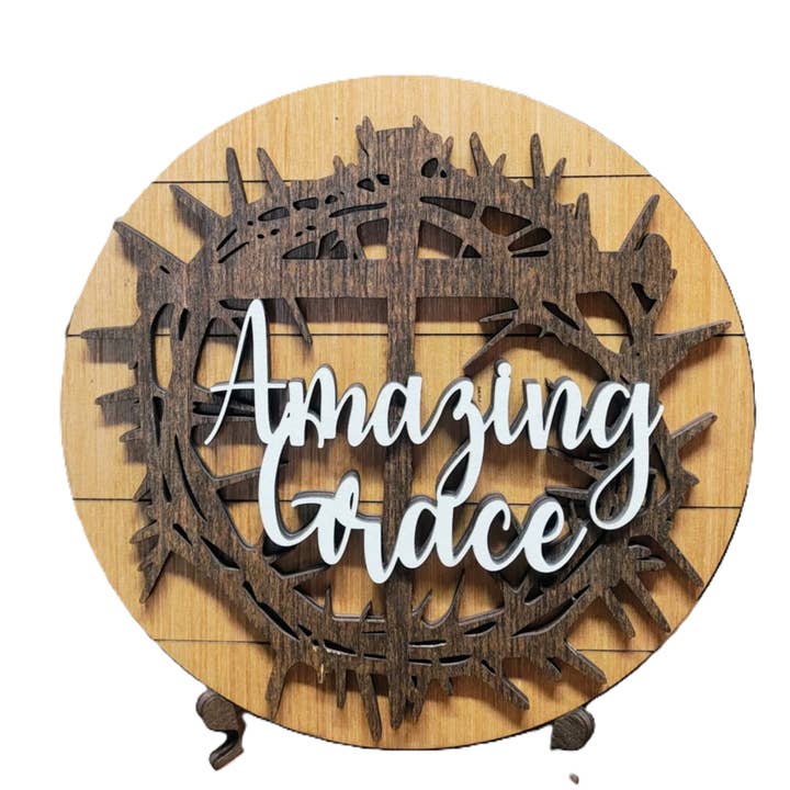 Heartland Decor - Wholesale Desk/tabletop sign - Amazing Grace Crown of Thorns Round with Stand2
