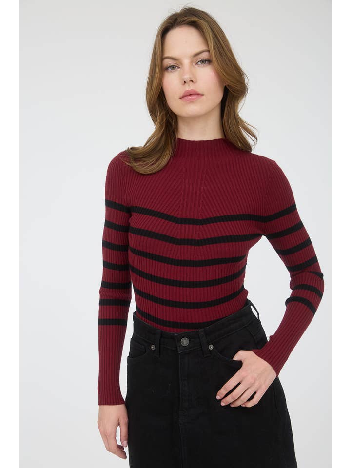 The Workshop Studio - Wholesale Knit Sweater - Women's - MOCK NECK STRIPE LONG SLEEVE SWEATER KNIT PULLOVER10
