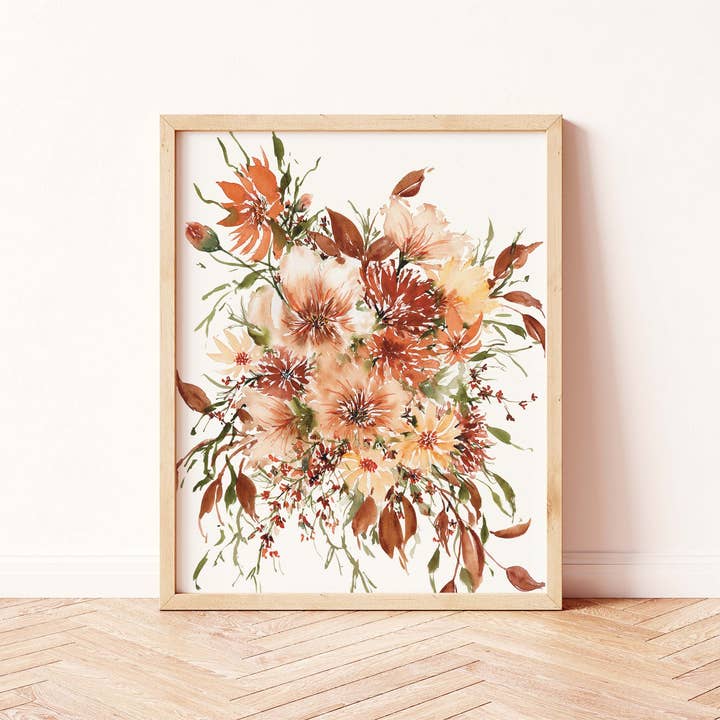 Warm Neutral Boho Floral Watercolor print for wholesale by Paperbec Design Co.