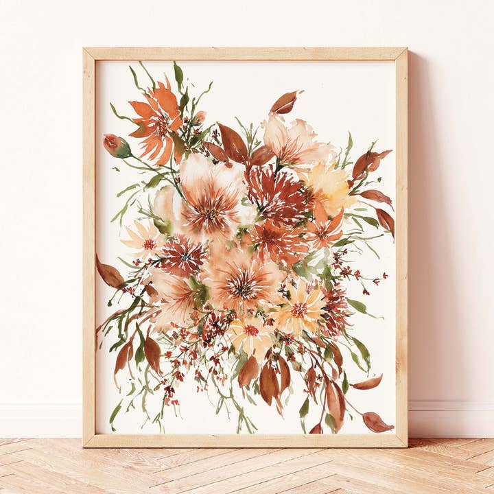 Warm Neutral Boho Floral Watercolor print for wholesale by Paperbec Design Co.