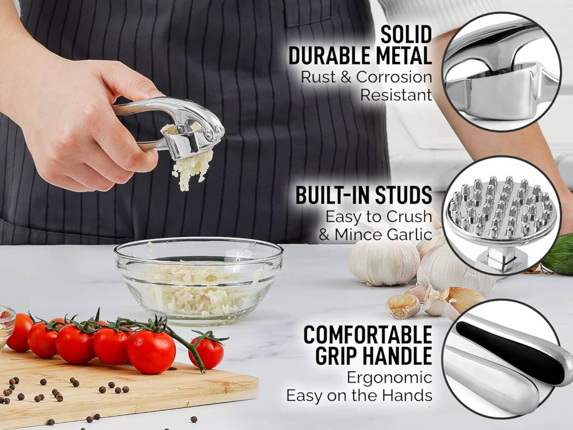 Otterware - Vente Ustensile/gadget de cuisine - Ensemble de presse-ail premium – Acier inoxydable, éplucheur et brosse7