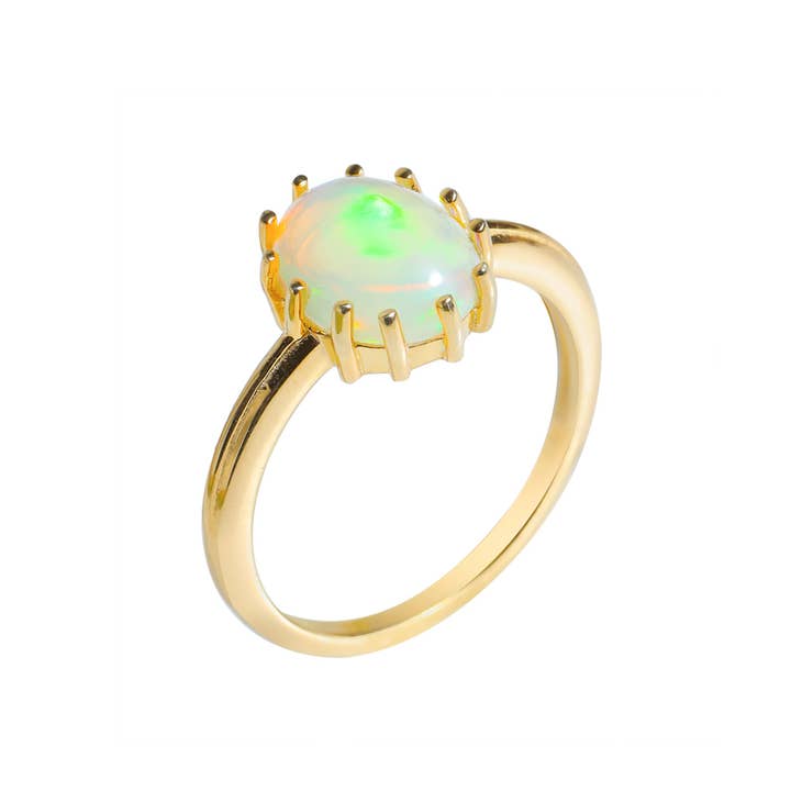 Tiramisu - Wholesale Single Stone/Solitaire Ring - Gold Plated Silver Ethiopian Opal Topaz Mistlight Crest Ring2