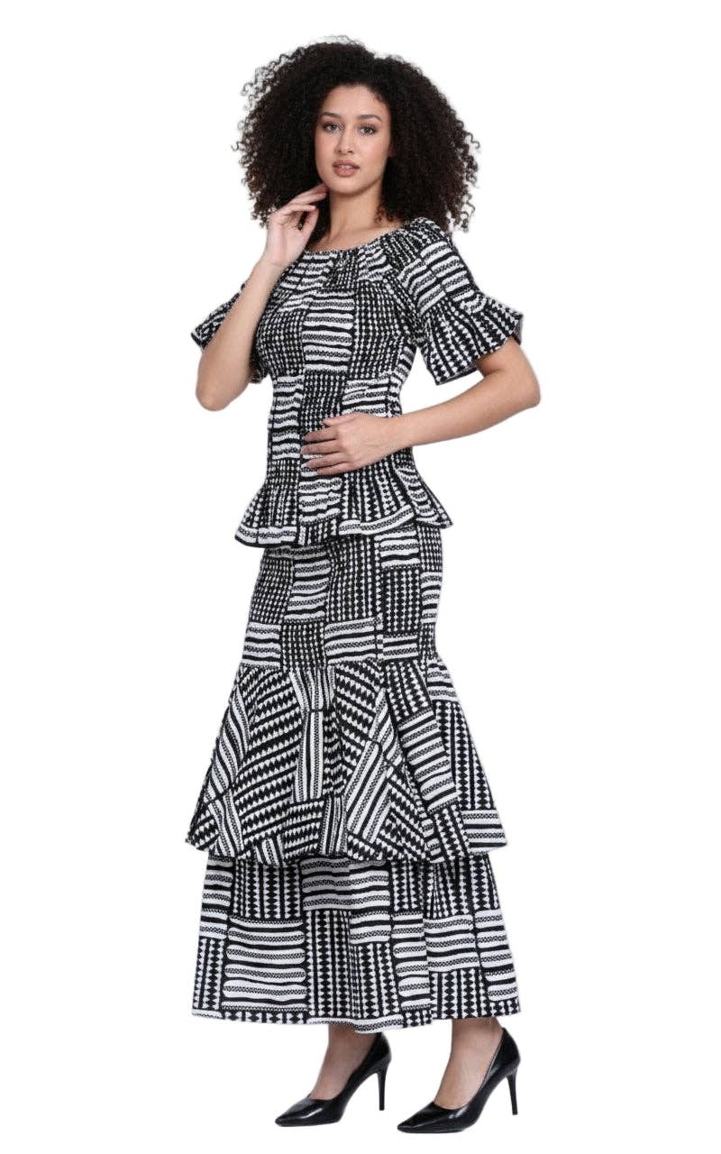 India Batik - Wholesale Top & Skirt Set - Women's - Set / Mermaid Flounce Skirt & Blouse Set 6638-0021