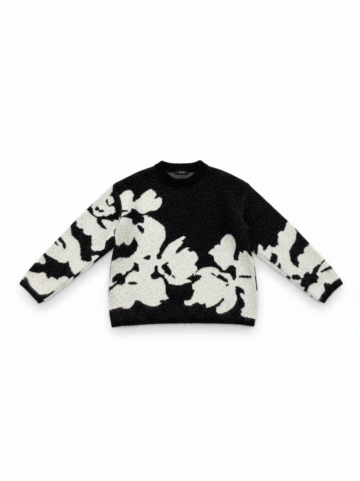 Jacquard Floral Sweater Fluffy Knit Slimming Pullover for wholesale by CCIC New York