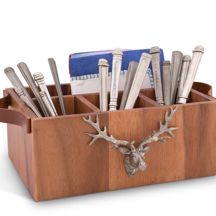 Vagabond House - Wholesale Flatware Caddy - Elk Head Handles Wood Flatware Caddy4