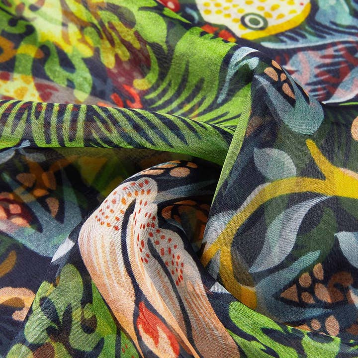 Signare Tapestry - Venta al por mayor Bufanda - Mujer - William Morris Ladrón de Fresas Azul - Bufanda de Seda Pura 100%2