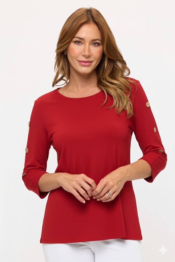 Jostar - Wholesale Tunic - Women's - HIT Side Button Sleeve Top-3122HT-QRS12