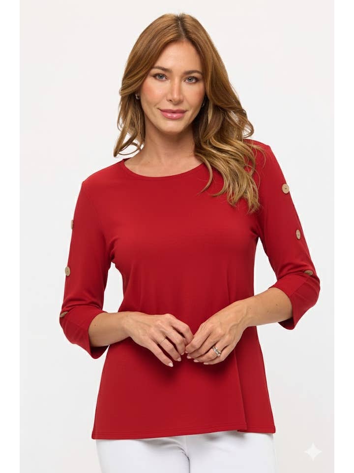 Jostar - Wholesale Tunic - Women's - HIT Side Button Sleeve Top-3122HT-QRS12