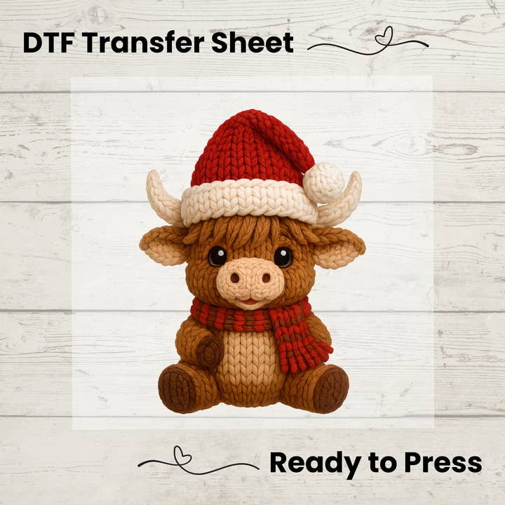 Crochet Highland Cow Christmas – DTF Transfer Sheet for wholesale by Enchanted Island Prints