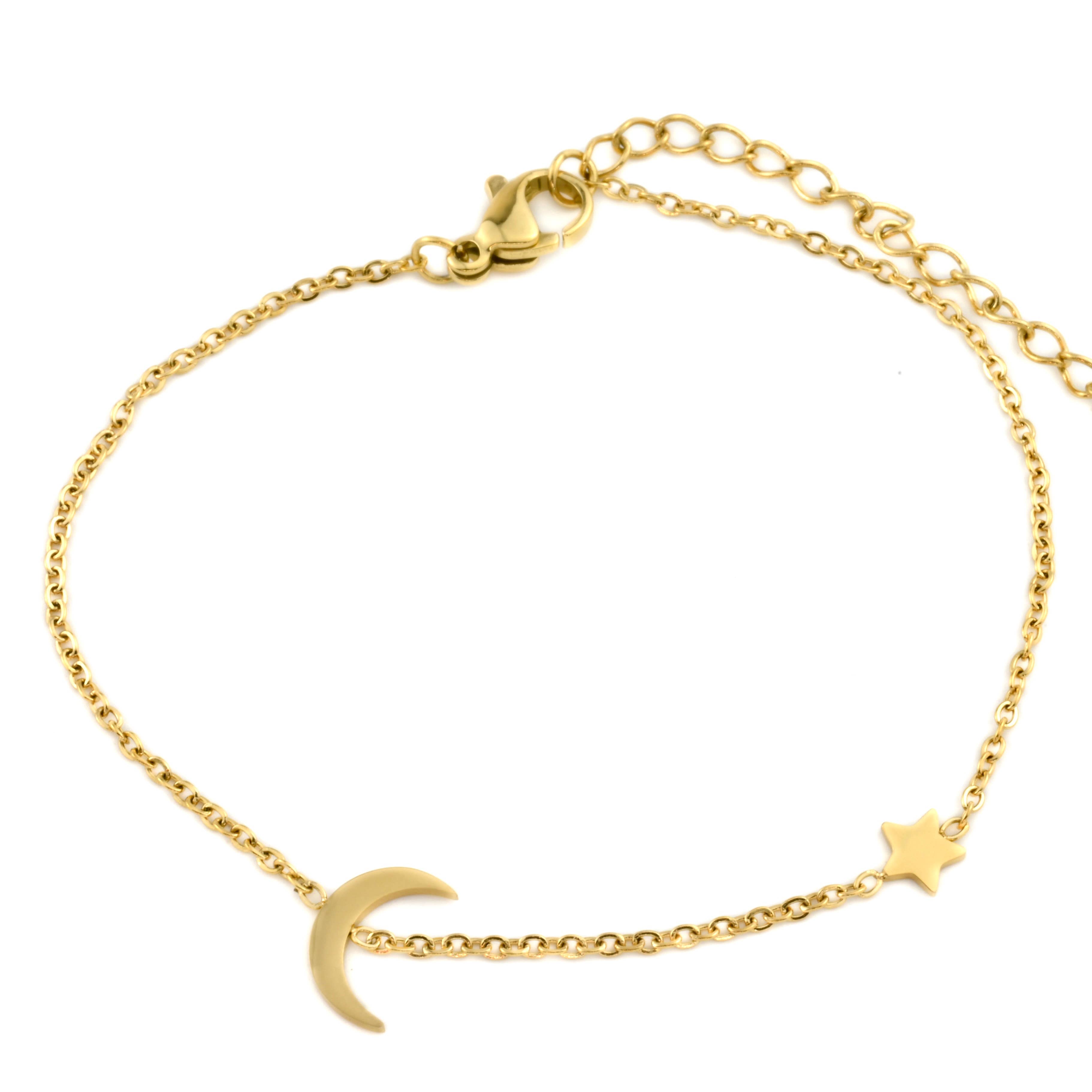 Blueyejewelry - Wholesale Charm/Dangle Bracelet - Moon Star Bracelet - 18K Gold PVD Plated Star Bracelet6