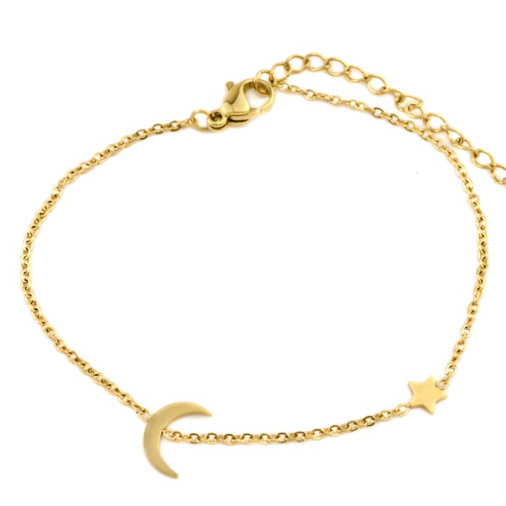 Blueyejewelry - Wholesale Charm/Dangle Bracelet - Moon Star Bracelet - 18K Gold PVD Plated Star Bracelet6