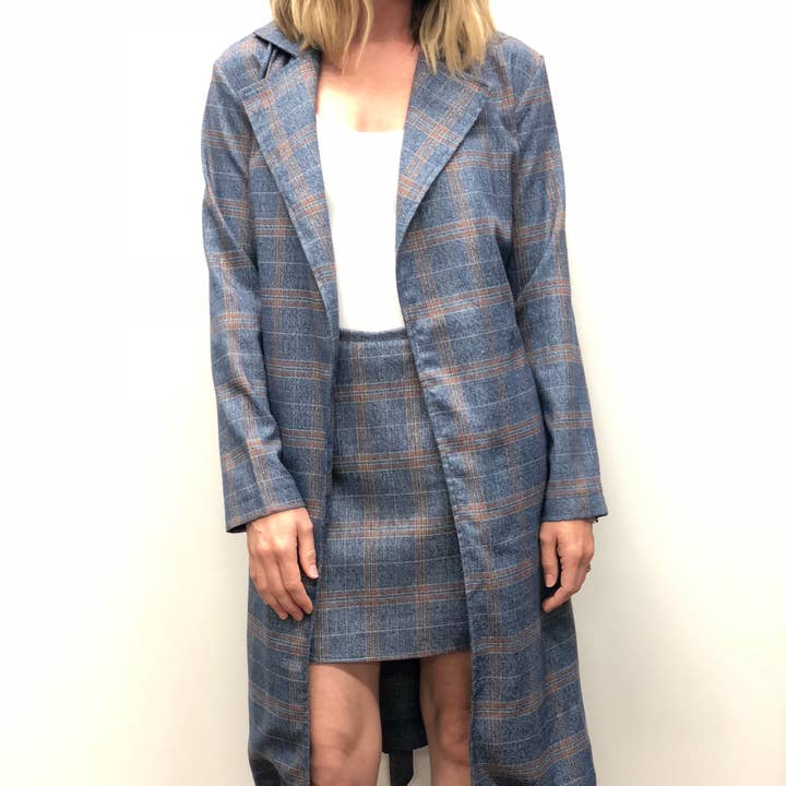 Lucca Couture - Venta al por mayor Gabardina - Mujer - LCJ3011-ADALINE GABARDINA - CUADROS DE MEZCLILLA