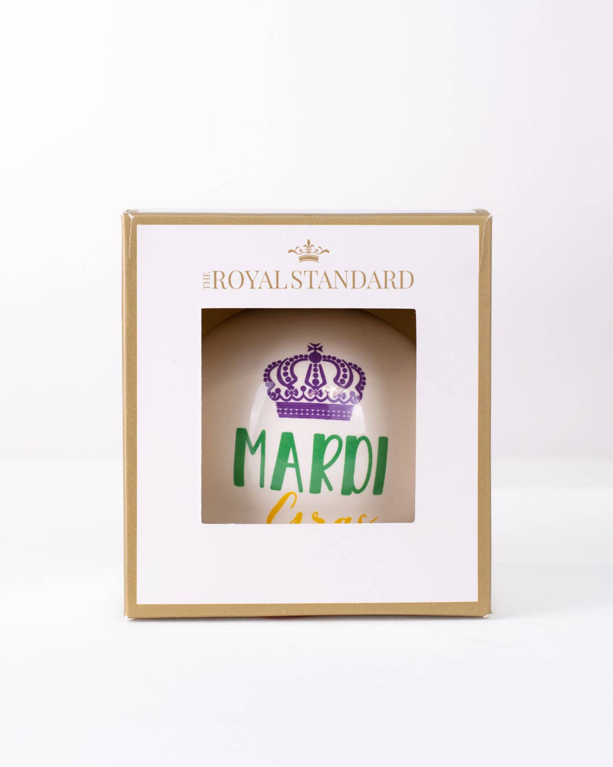 The Royal Standard - Wholesale Ornament - Mardi Gras Ball Ornament   White/Purple/Green/Yellow   3.5"1