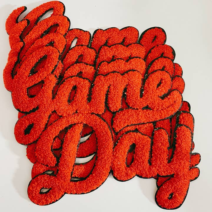 TEELUX - Wholesale Patch - 11” GAME DAY script in RED - Chenille Patch0