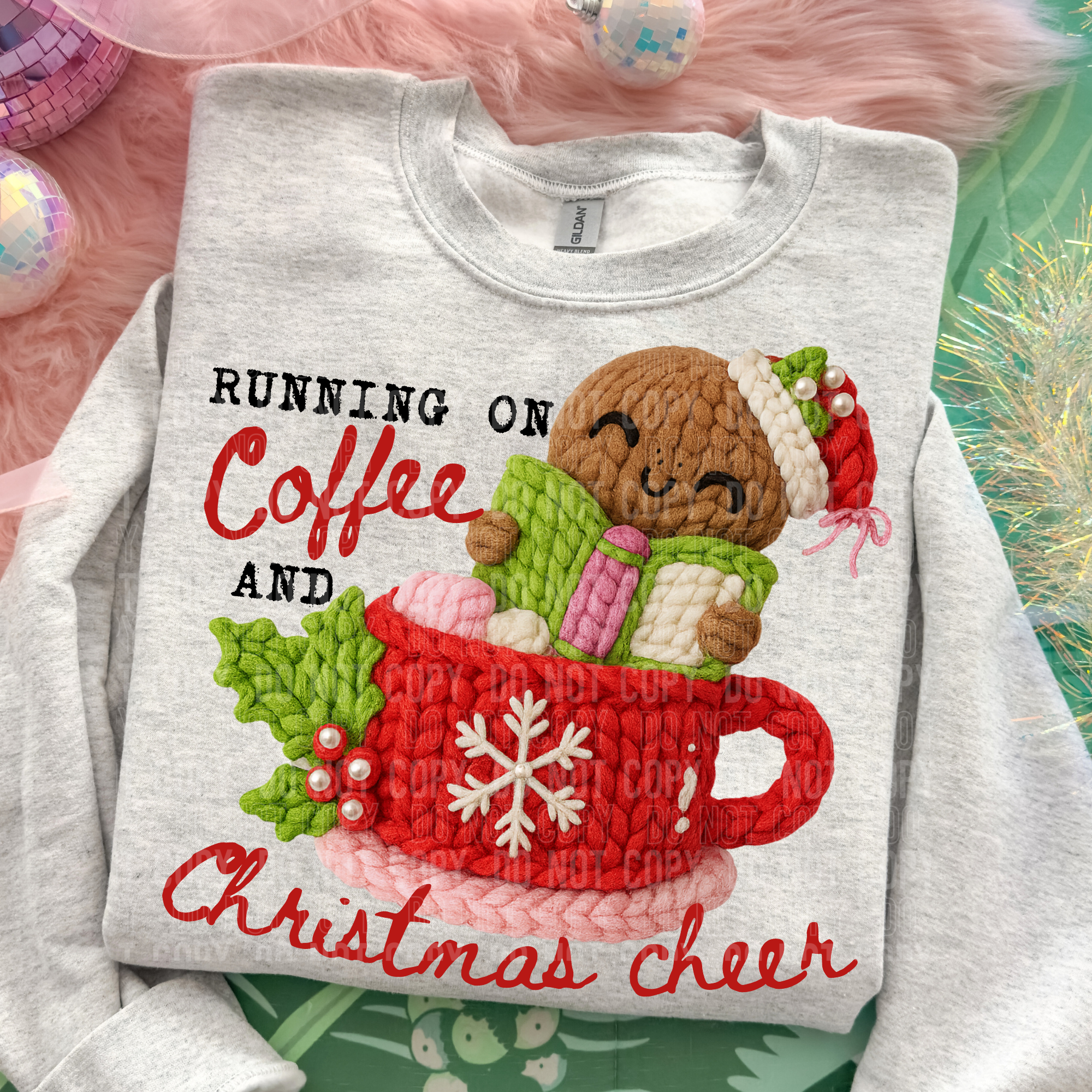 K and M Designs – wholesale Sublimation transfer – Running On Coffee And Christmas Cheer Yarn Faux DTF Transfer0