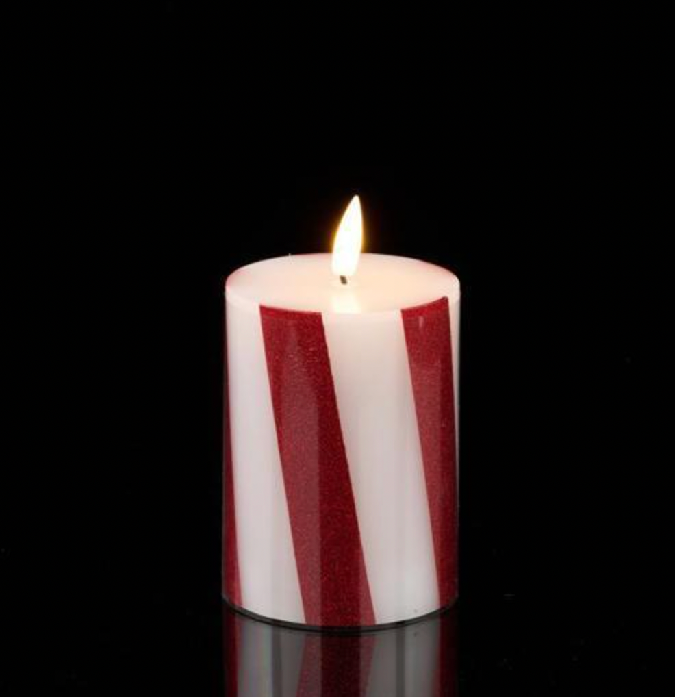 Dunn Deals - Wholesale Flameless Candle - Candy Cane Lane - 4"H FLAMELESS CANDY CANE CANDLE RED/WHITE LED0