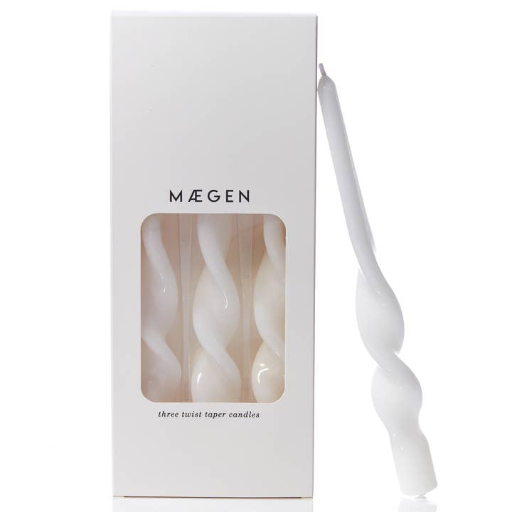 MÆGEN - Vente Bougies/bougeoirs coniques - MÆGEN Bougies Twist Taper - Paquet de 3 - Blanc Glace