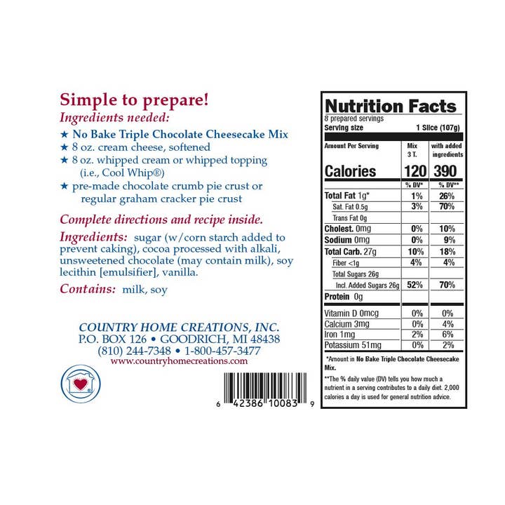 Country Home Creations - Wholesale Cake Mix - No Bake Triple Chocolate Cheesecake Mix2