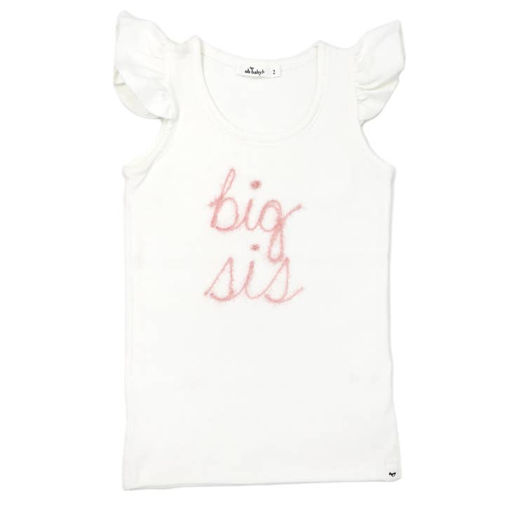 "big sis" Pink Sparkle Emb Cotton Baby Rib FS Tank for wholesale by oh baby!