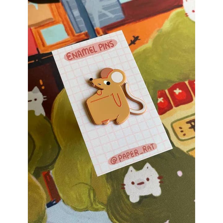 Paper Rat Illustrations - Wholesale Lapel pin/button - Cheese Rat Enamel Pin2