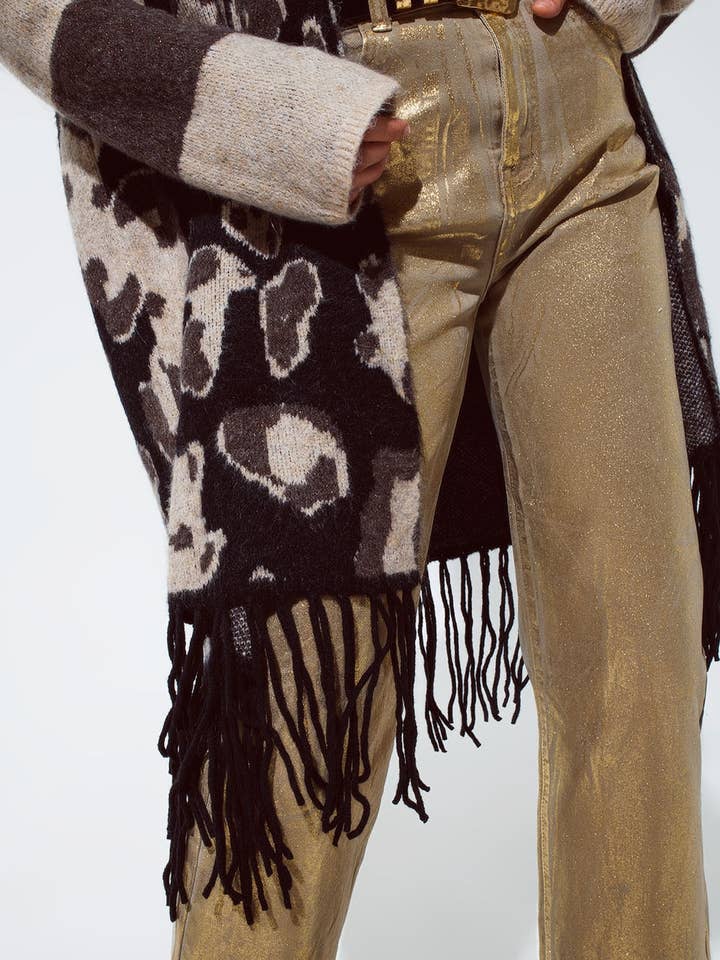 Beige Guld metallic straight leg jeans for engroshandel på Faire5