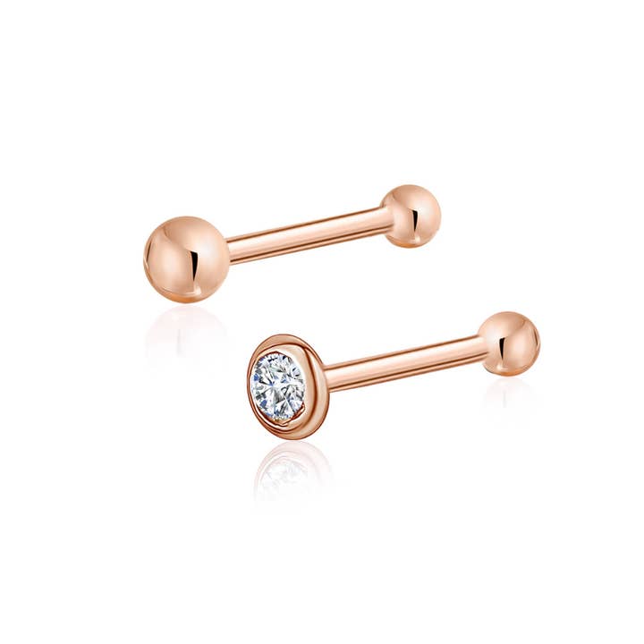 Massete - Wholesale Single Earring - 14k 18k Gold Nose Ring Stud Piercing Ball or Gem Cubic CZ