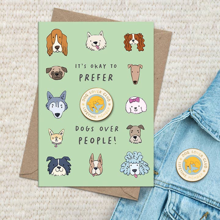 Pin Badge Hälsningskort - Hundar framför människor för wholesale av Dandelion Stationery
