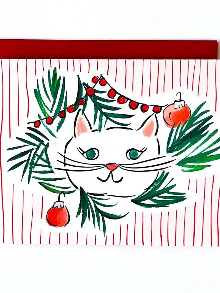 Cat Under Tree Holiday Card / Christmas Card for wholesale by Little Desk Drawer
