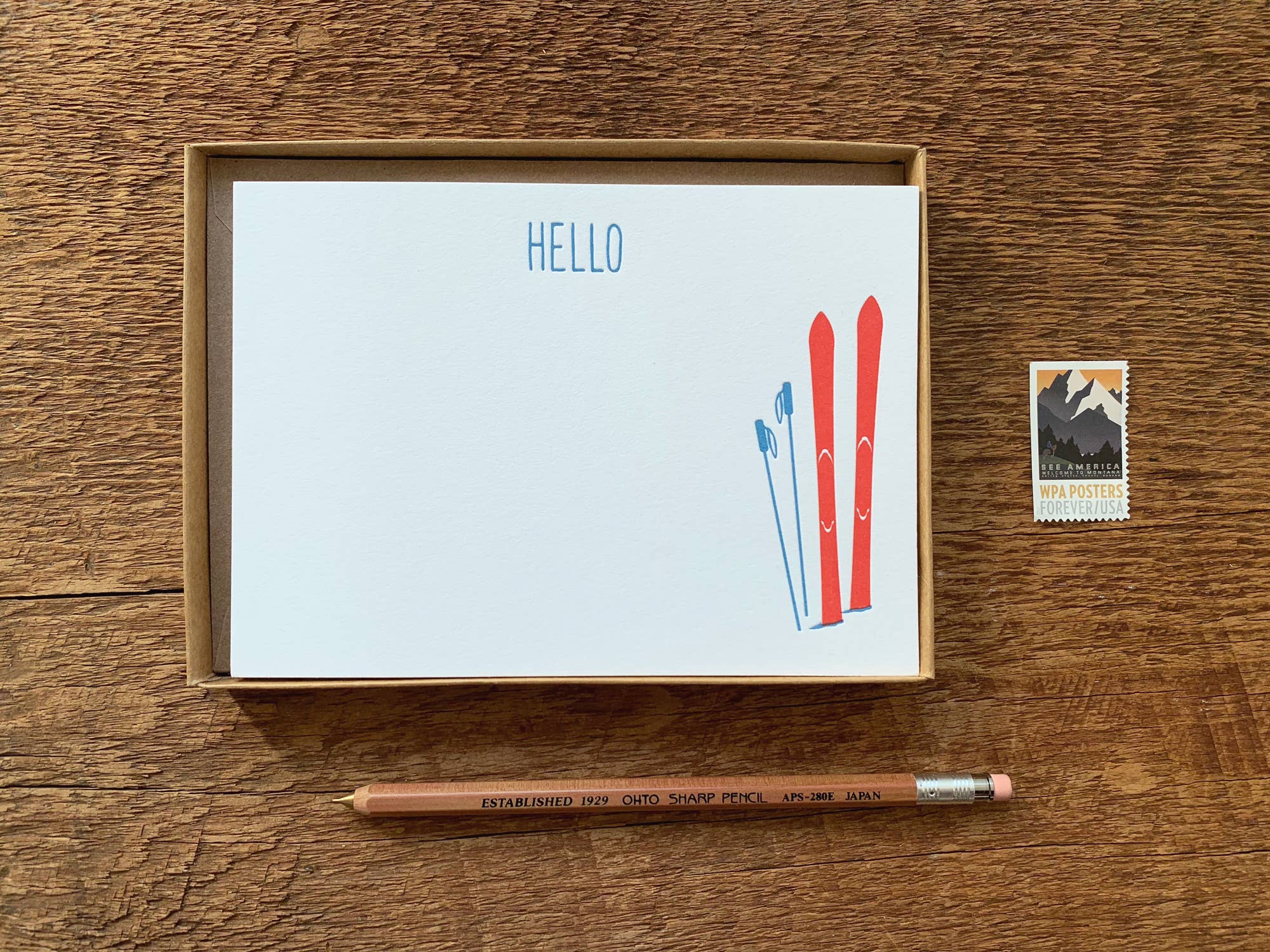 Noteworthy Paper & Press - Wholesale Stationery/Notecard Set - Hello Skis Flat Stationery4