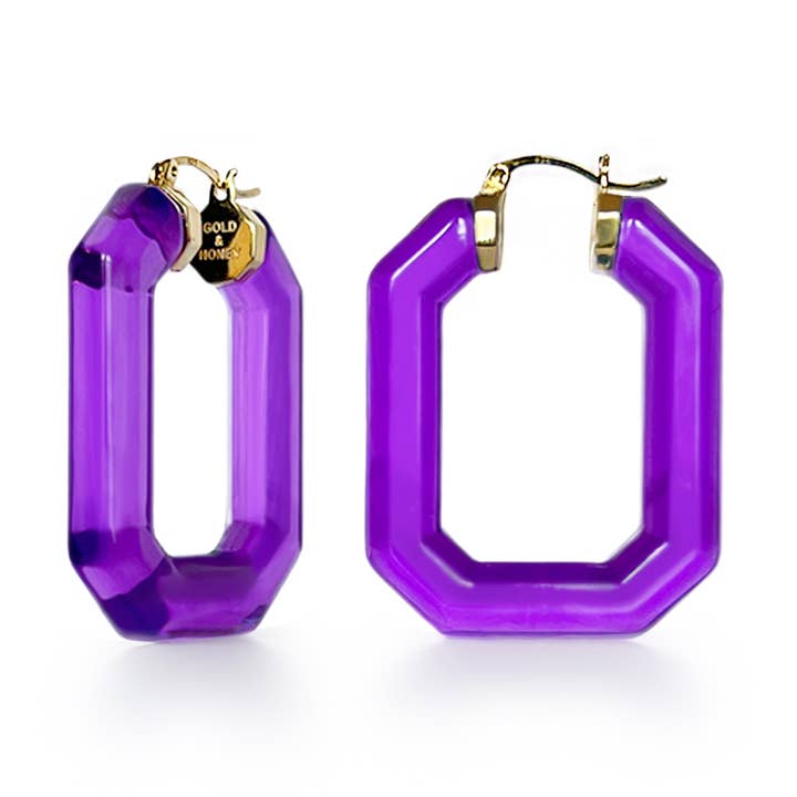 1,5 ”Emerald Gem Hoop i lila för wholesale av Gold & Honey